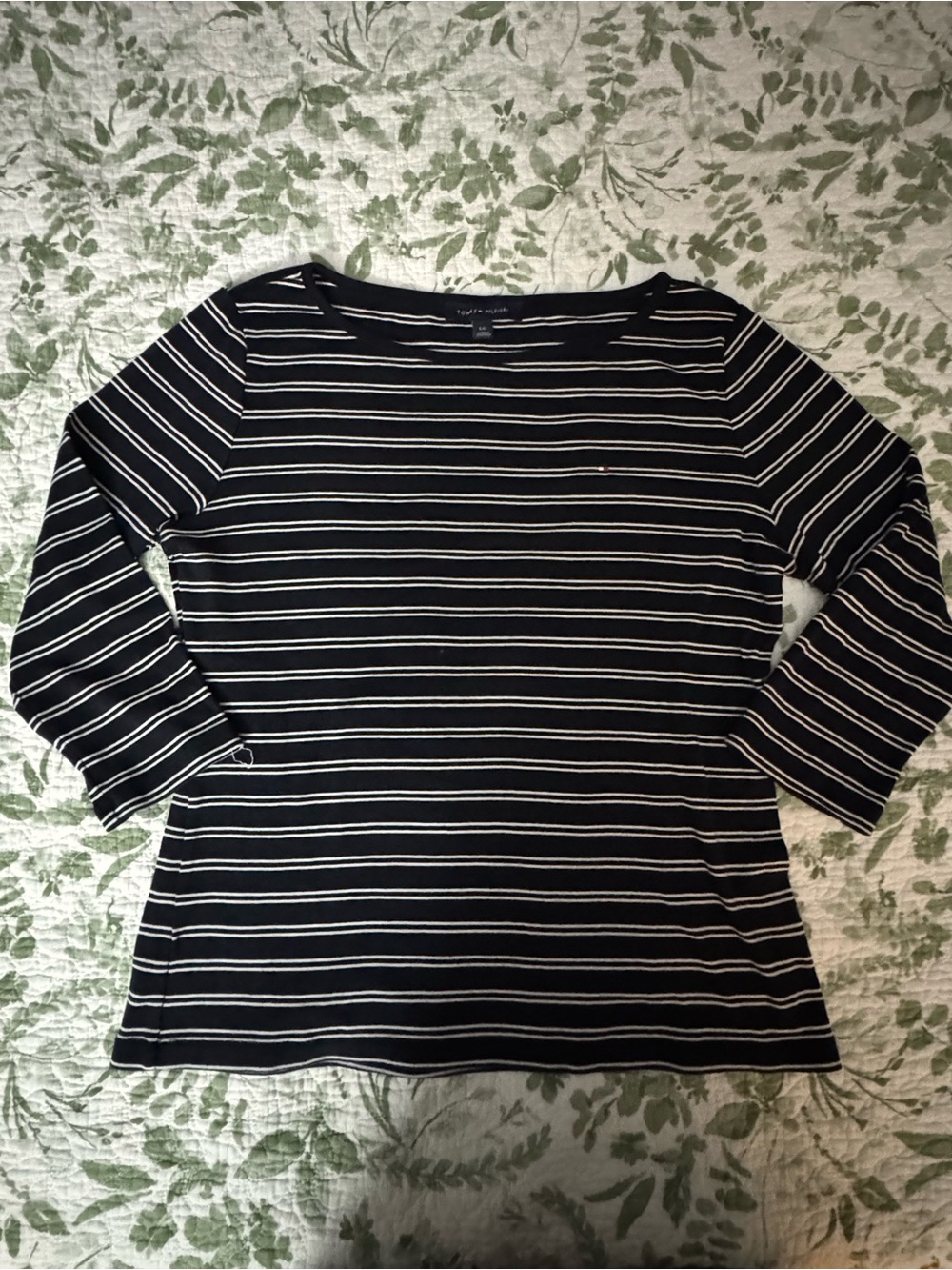 Tommy Hilfiger Black and White Striped Long Sleeve Top